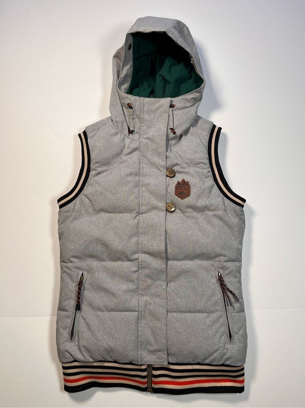 Picture Organic Clothing Women’s XS Gray Hooded Puffer Vest Recycled Ski Winter